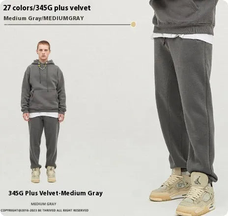 Men's solid colour cotton velvet sweatpants with ankle band design in dark brown