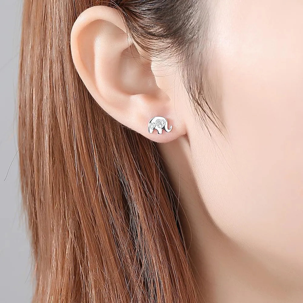 Geometric Korean silver-plated earrings in gold or silvery colour with gem setting