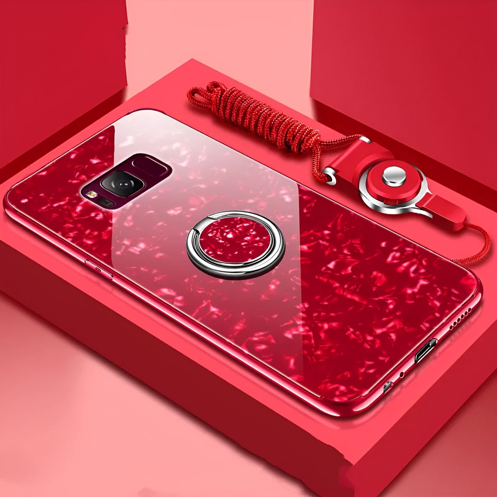 Tempered glass phone case for Samsung S8 S9 in black pink red white solid colour options