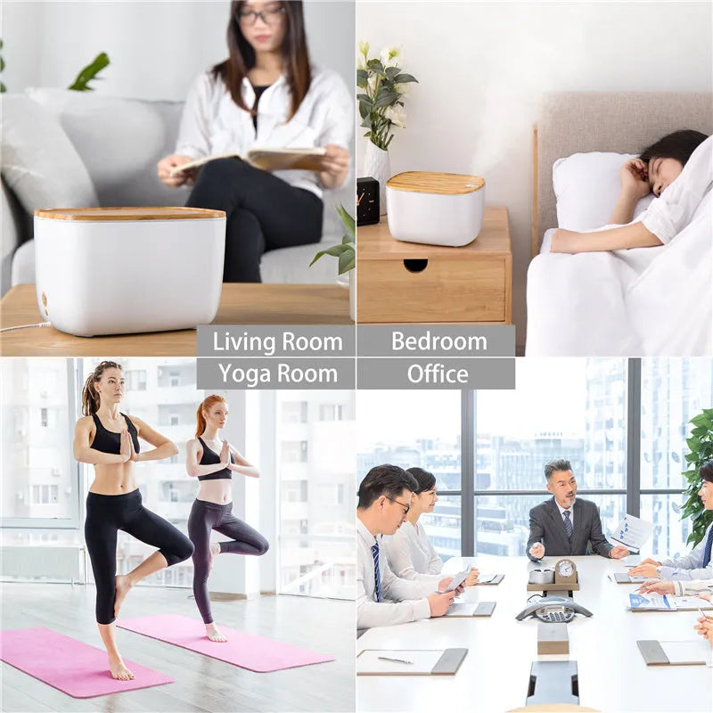 GX-22K white household atomiser humidifier and diffuser with night light on a wooden table.