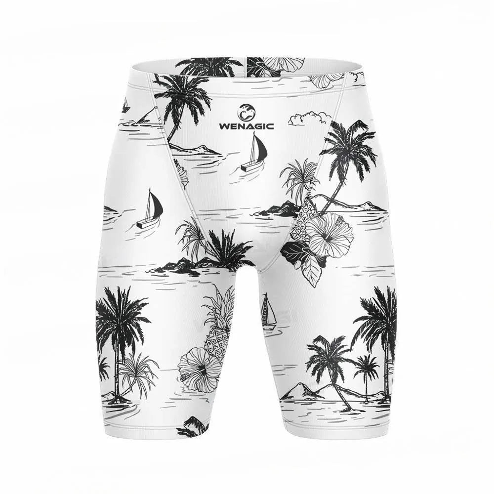 Men's swimming pants in briefs style with polyester and Lycra fabric, shown in multiple colour options