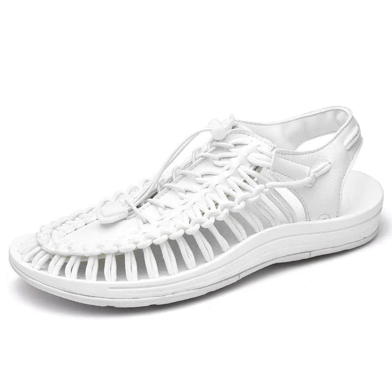 Elastic drawstring tie Roman sandals in multiple colours with a non-slip rubber sole.
