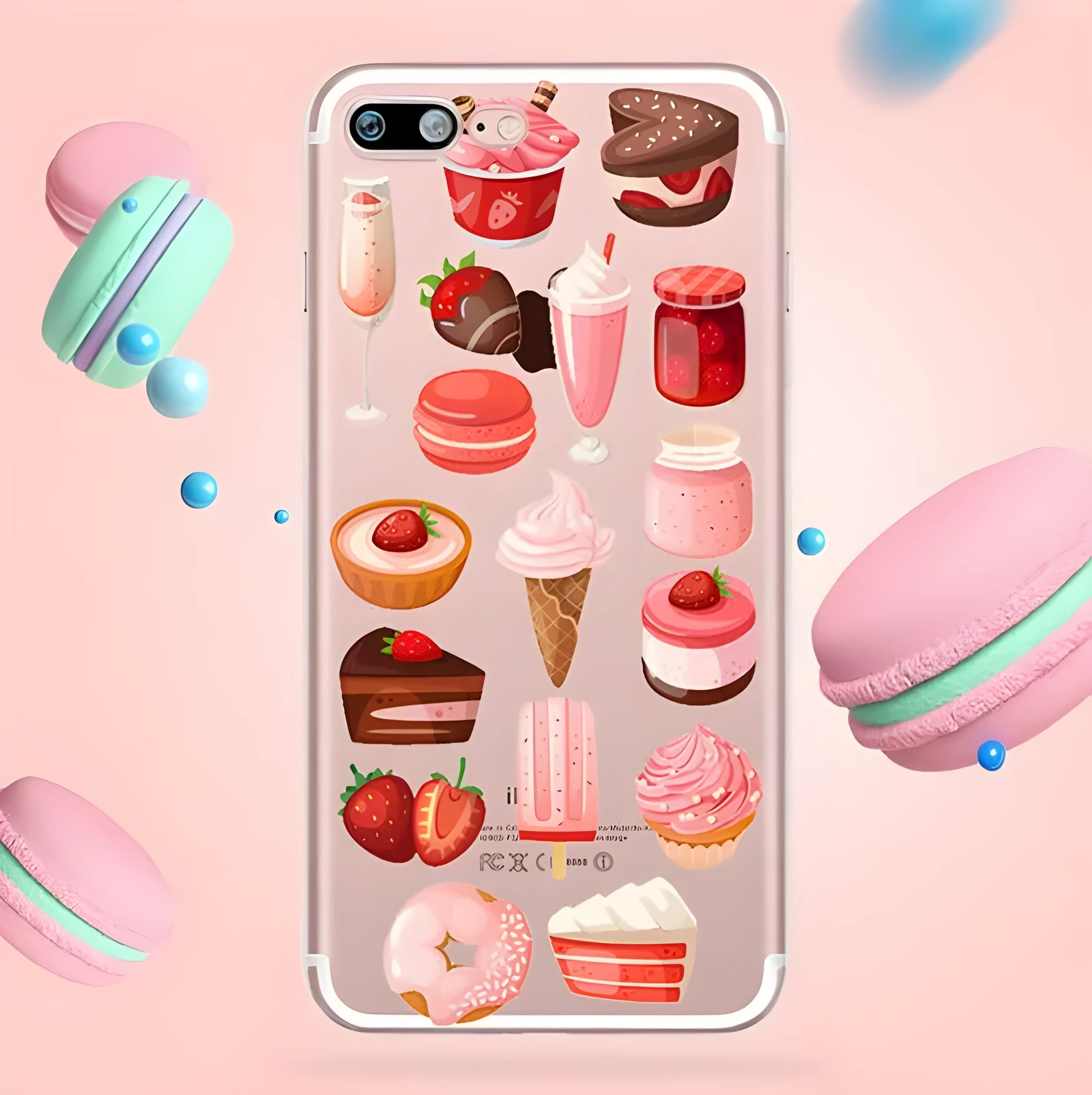 Clear silicone iPhone case with colourful ice cream pattern design on the back.