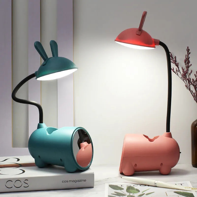 Cartoon design USB desk lamp with pen storage compartment in modern simplicity style