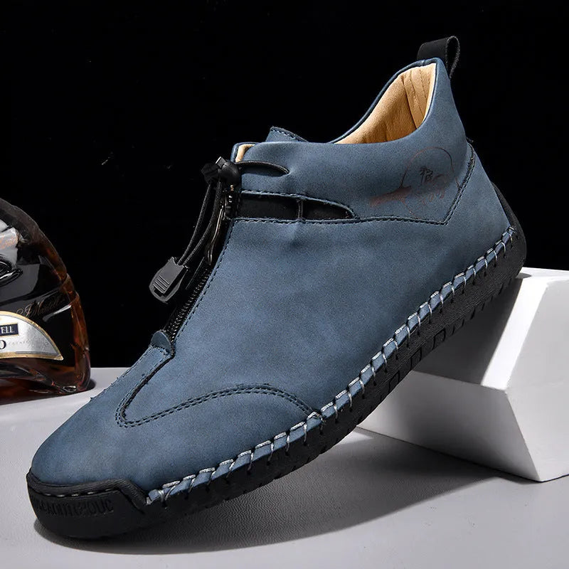 Men's casual leather shoes in multiple colours with mid heels and pointed round toe styling