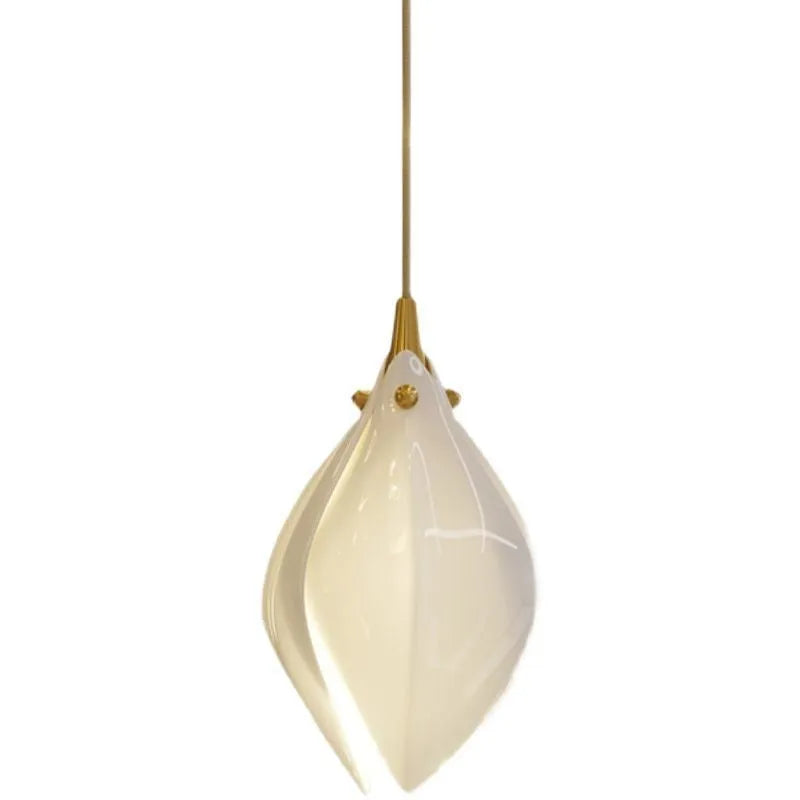 White ceramic magnolia flower single-head pendant ceiling light with dimmable bulb.