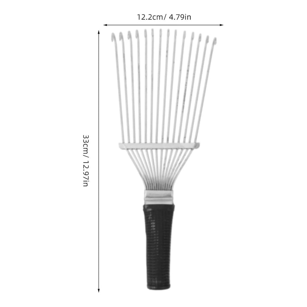 Black stainless steel dematting brush rake comb for animal grooming measuring 33cm long