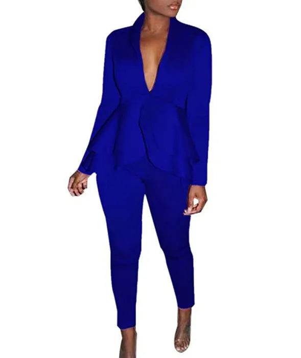 Ruffled air layer business shirt and pencil pants uniform set in multiple colour options