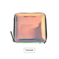 Women's Korean style short folding wallet in glitter blue or green colours showing compact 11cm dimensions