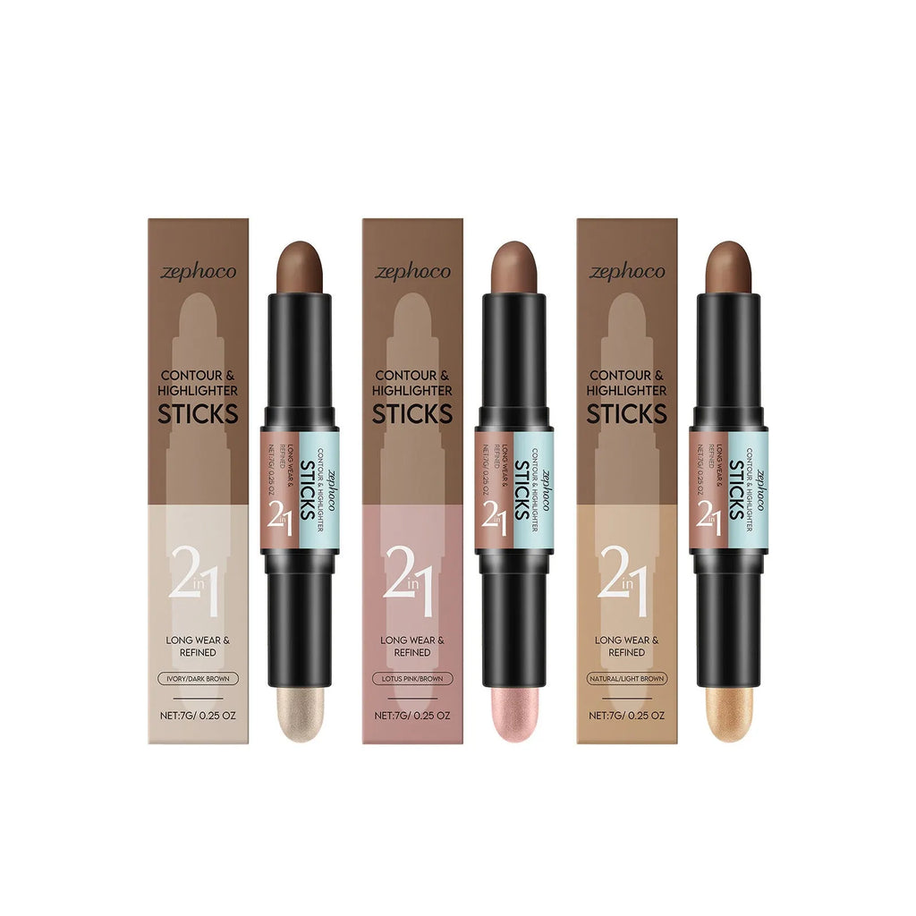 2-in-1 dual-ended brow highlighter pencil in brown shades with outlining and highlighting ends