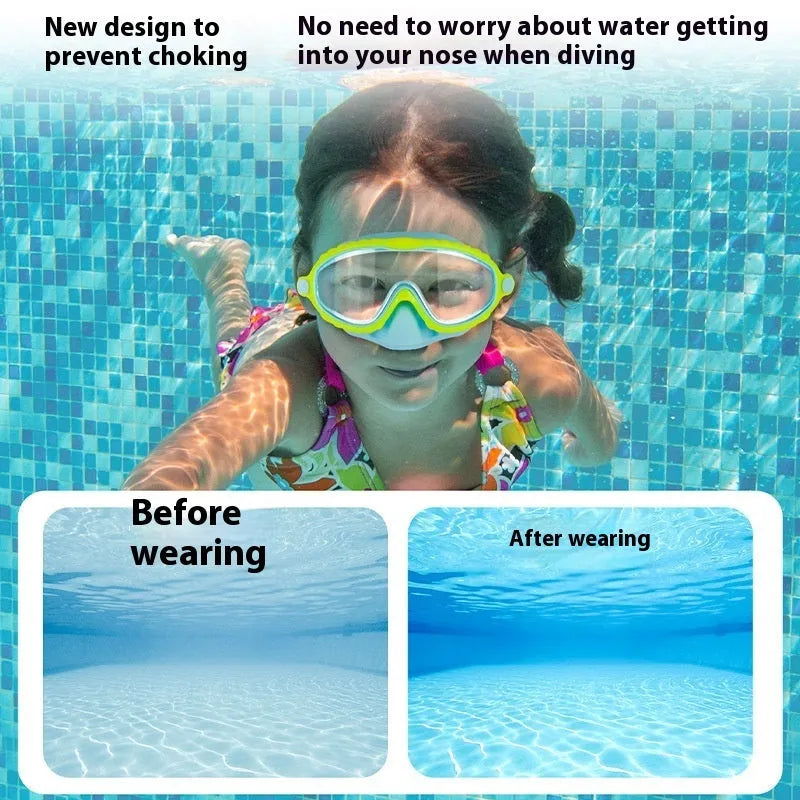Children's anti-choked swimming goggles with HD anti-fog large frame in blue pink boxed packaging