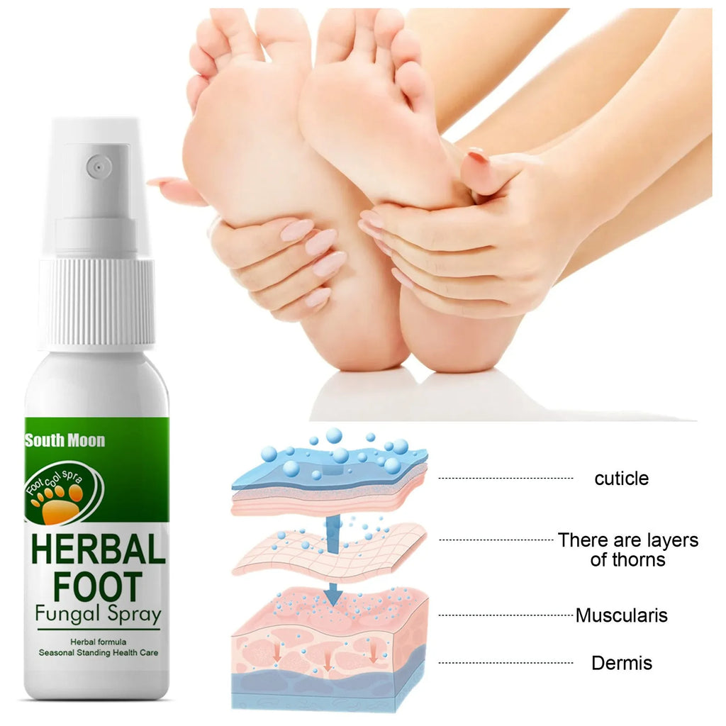 30ml bottle of foot skin nourishing and hydrating care spray with spray nozzle.
