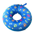 Blue inflatable PVC pet recovery collar with soft flocking guard circle for dogs, deflated state