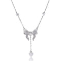 S925 silver necklace with heart and bow pendant on an O-ring chain