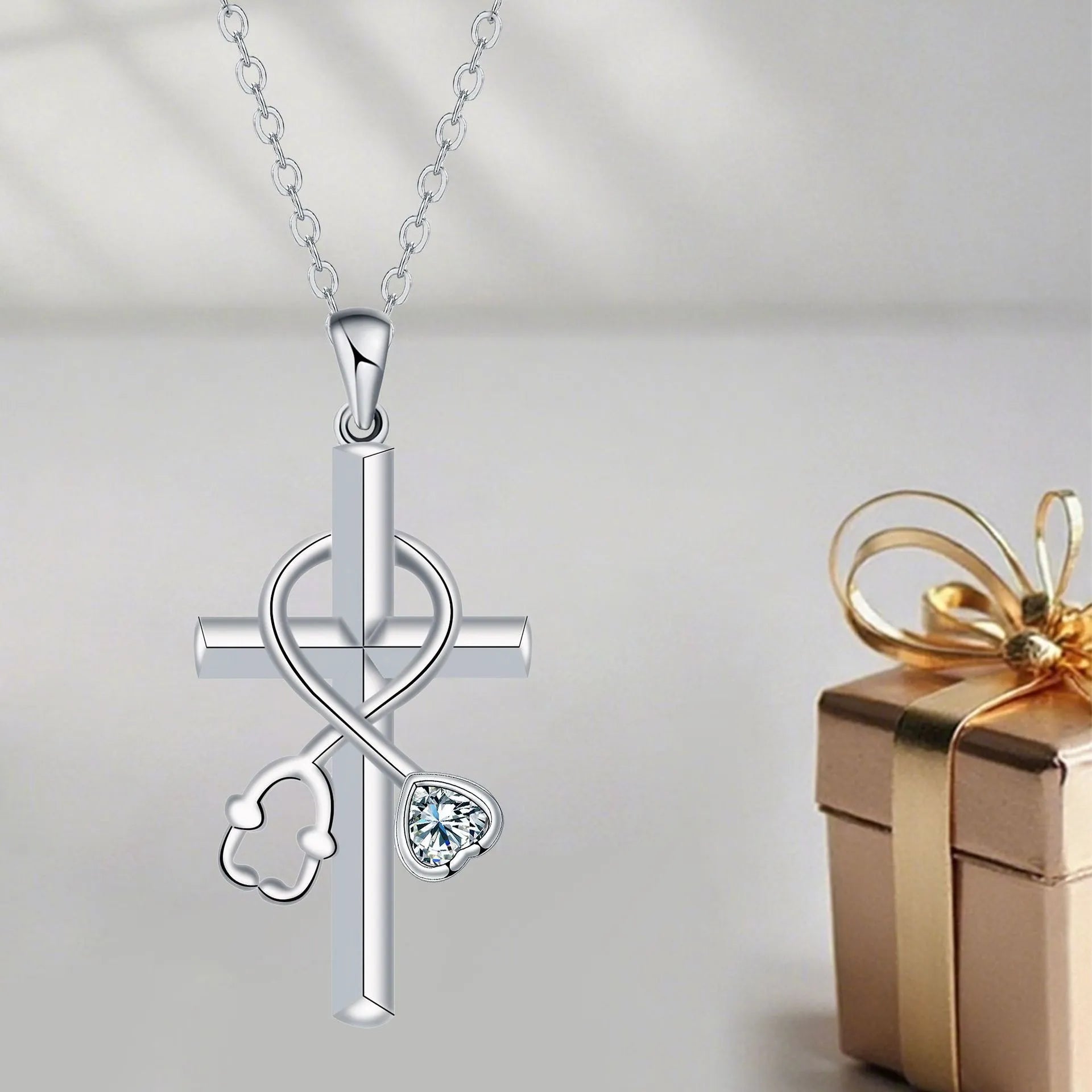 Copper cross stethoscope necklace with electroplated finish, original medical-themed design