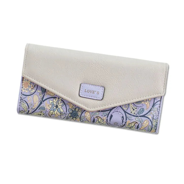 Women's three-fold PU leather student wallet with a clip closure, shown in multiple colour options