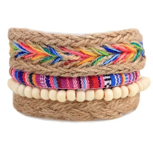 Handmade leather wrap bracelet with wooden beads and adjustable closure for men and women