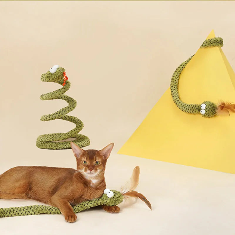 Green cat teasing stick with feather attachment measuring 140cm long for interactive play