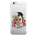 Compatible half-wrapped iPhone case with Xxxtentacion patterned design in transparent matte finish.
