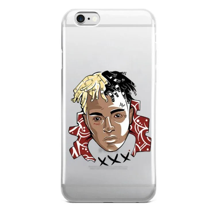 Compatible half-wrapped iPhone case with Xxxtentacion patterned design in transparent matte finish.