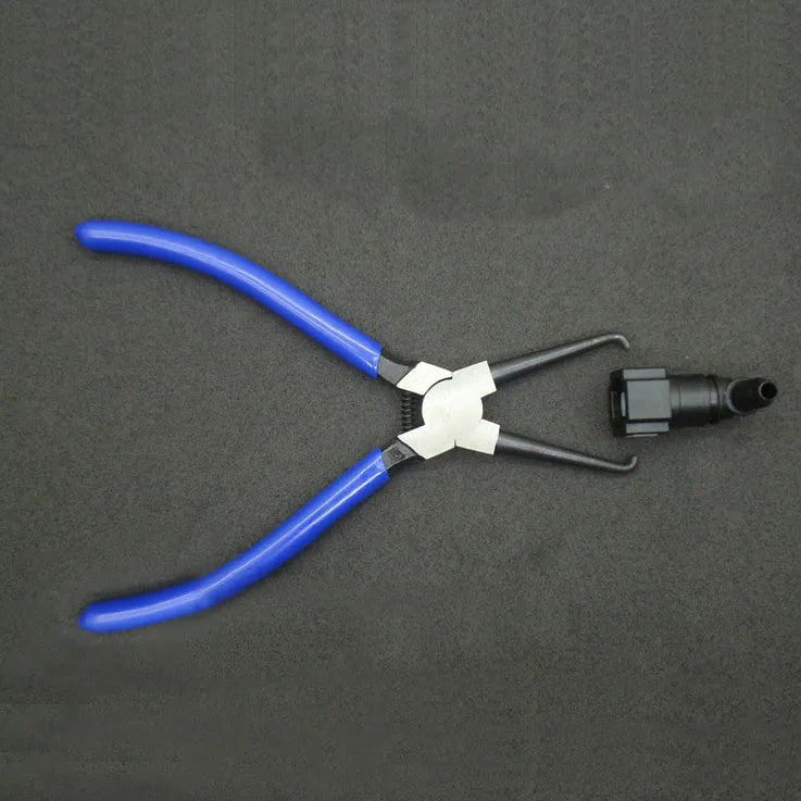 Iron and rubber caliper tubing pliers tool for automotive fuel line fittings in L and S sizes.