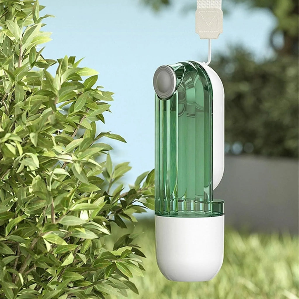 Beige foldable dog water bottle with food container for walking and outdoor travel
