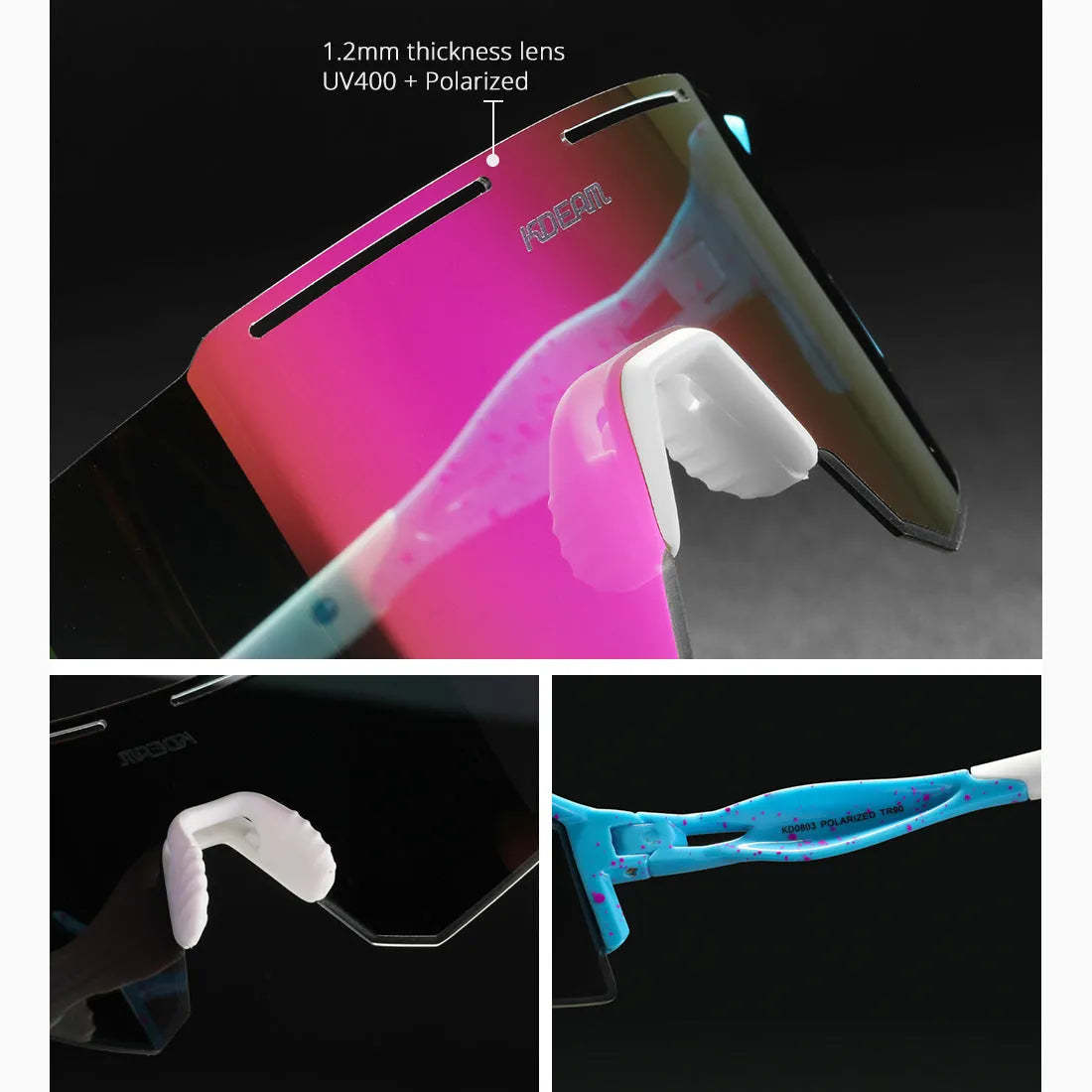 Polarised cycling sunglasses with frameless TR90 frame in sports design