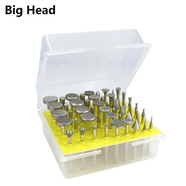 Alloy grinding head set showing elliptical cone shape with 3mm diameter for glass, jade and stone carving