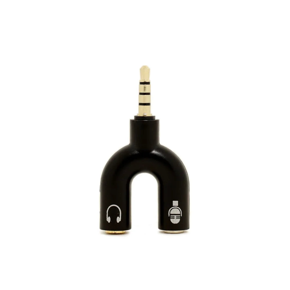 3.5mm audio splitter adapter in six colours for mobile phone, laptop, and tablet connection