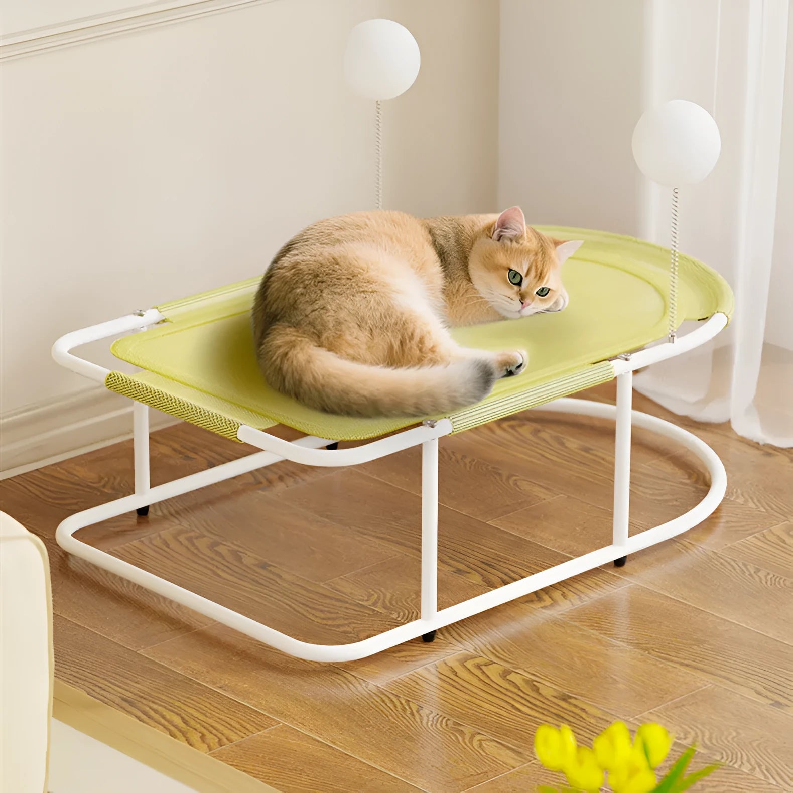 Large grey fabric cat kennel with breathable open design for pet resting