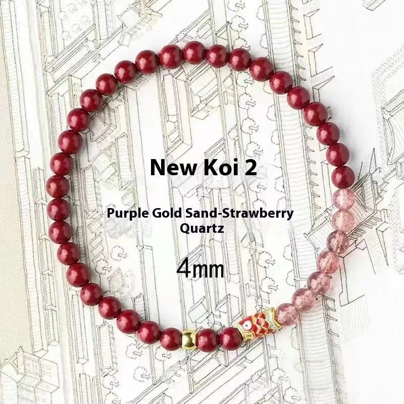 Women's purple cinnabar and strawberry quartz bracelet with peach blossom lucky beads
