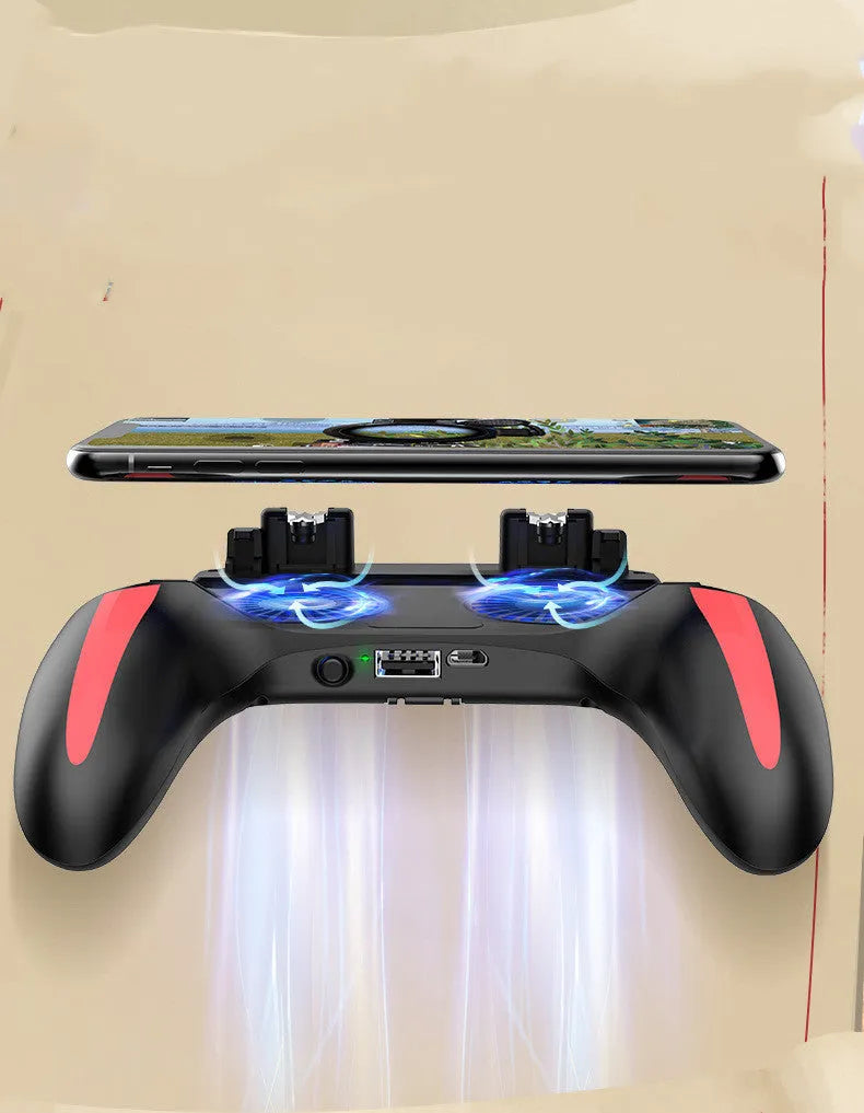 H10 mobile phone gaming controller showing touch screen interface and phone holder for 4.7 to 6.5 inch devices.