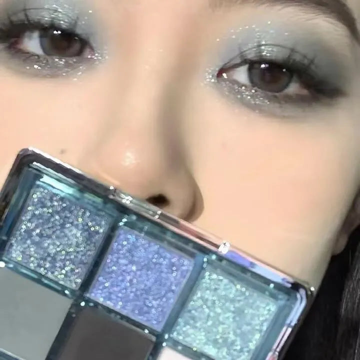 MUGELEEN nine-colour eye shadow palette 08 showing matte and shimmer blue smoked shades
