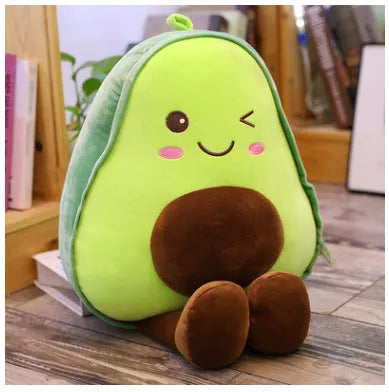 Green avocado plush toy with super soft short plush fabric and PP cotton filling on a plain background