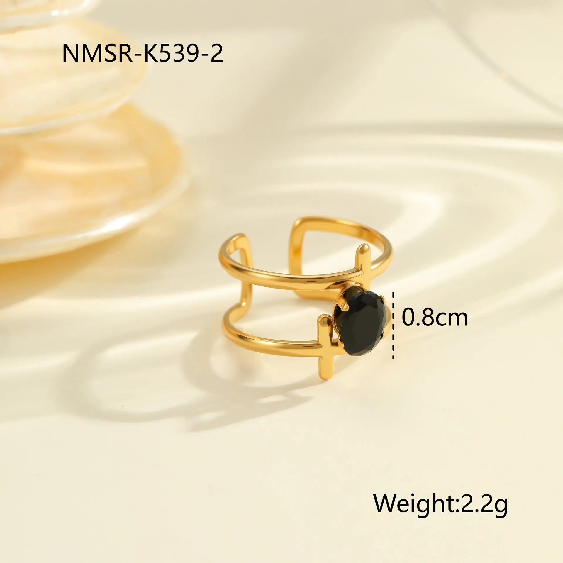 Women's titanium steel ring with geometric open mouth design and inlaid zircon stones