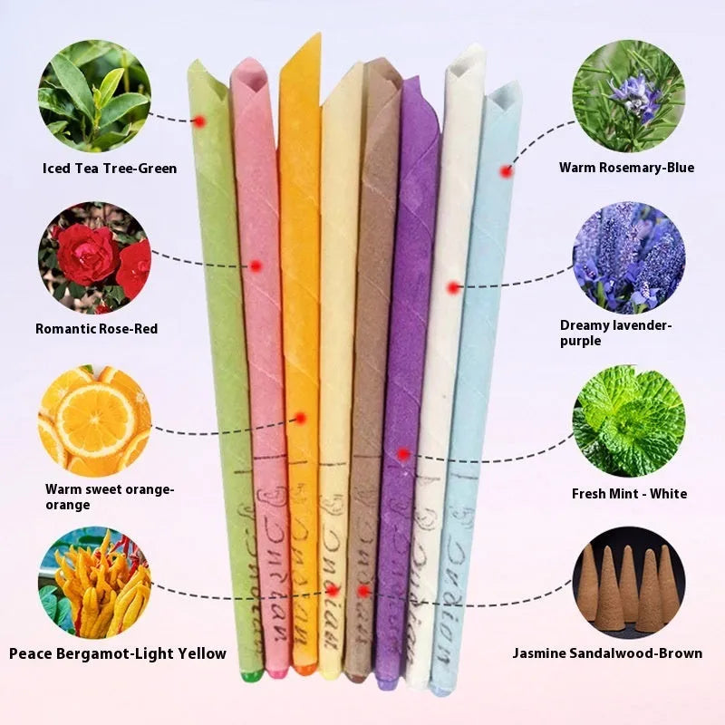 Ear candle health massage kit showing 16 candles, 8 protection boards, and 16 swabs in assorted colours