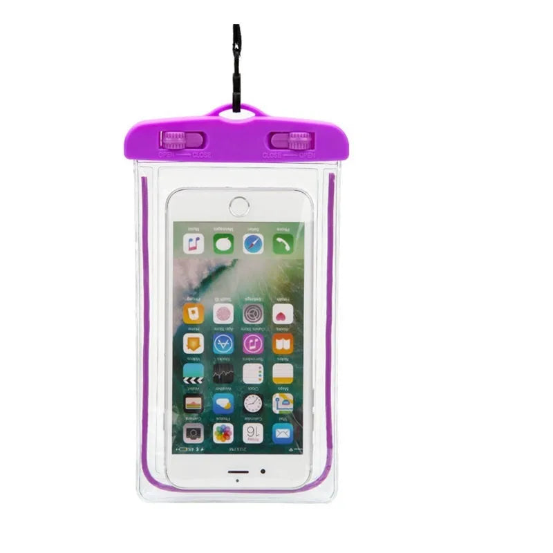 Universal waterproof luminous phone case in multiple colours for outdoor smartphone protection