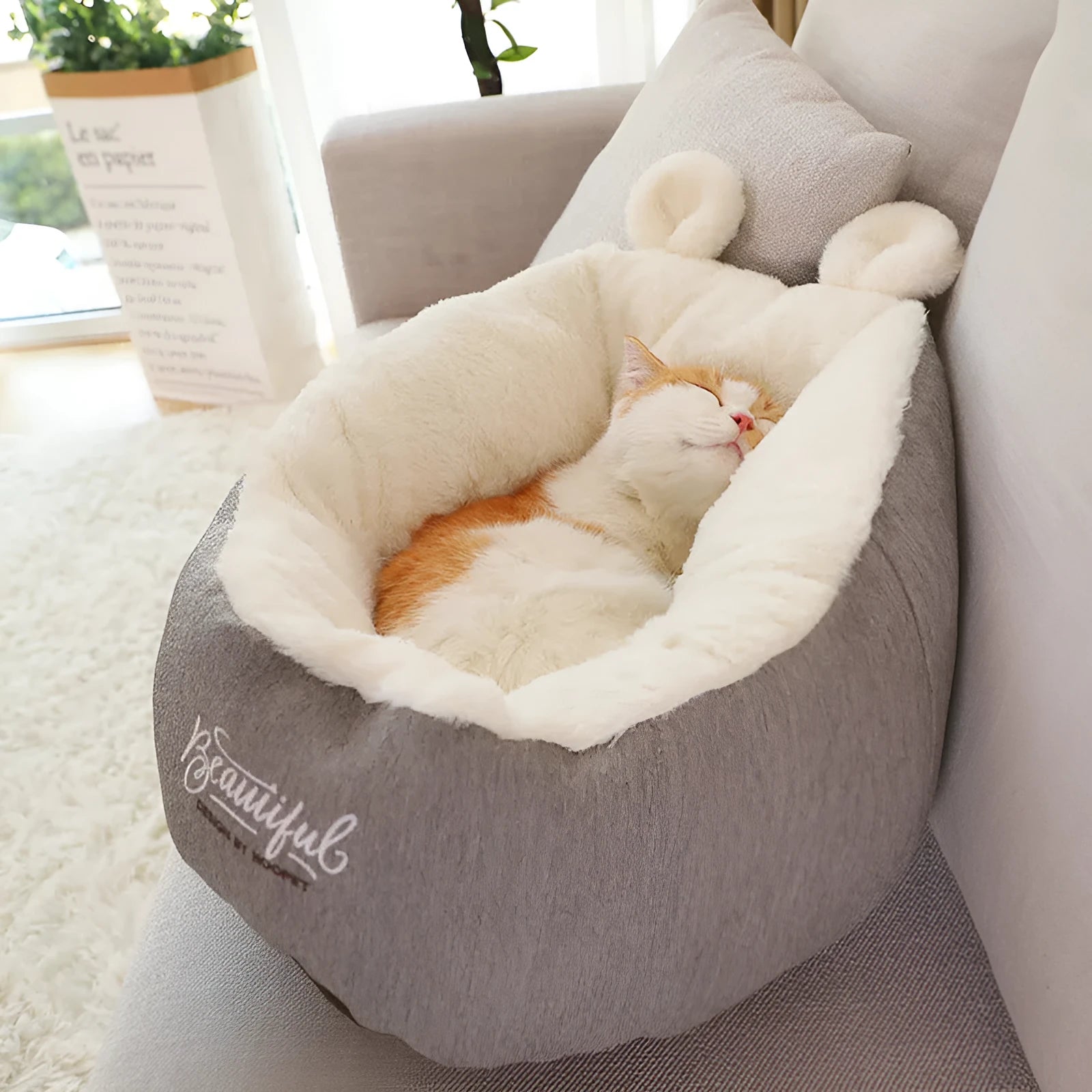 Grey cotton pet dog bed warming sleeping bag cushion with size S or M option for small to medium dogs