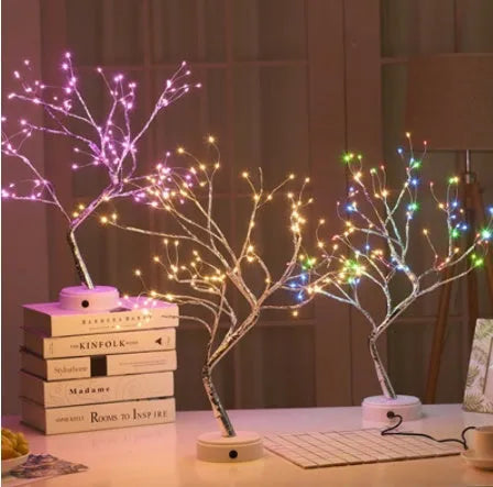 Christmas tree shaped LED night light with touch switch base and pearl or firefly style lights