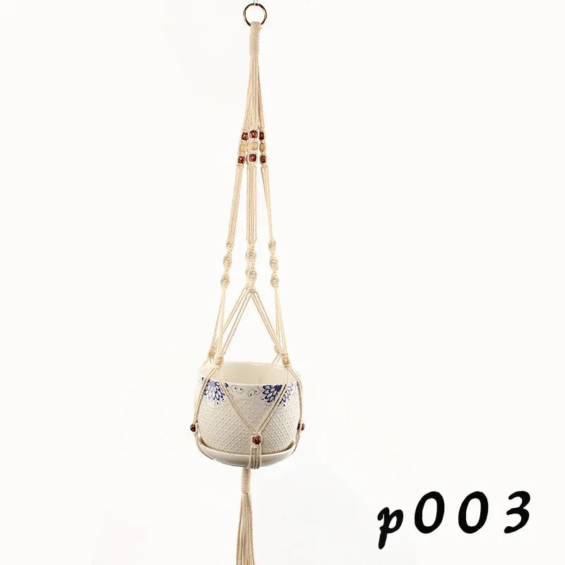 Woven wire plant basket holder with cotton rope construction in desktop and wall hanging styles
