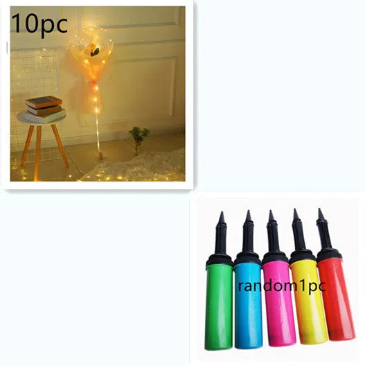 Transparent round LED luminous balloon rose bouquet with artificial flower and lights for DIY assembly
