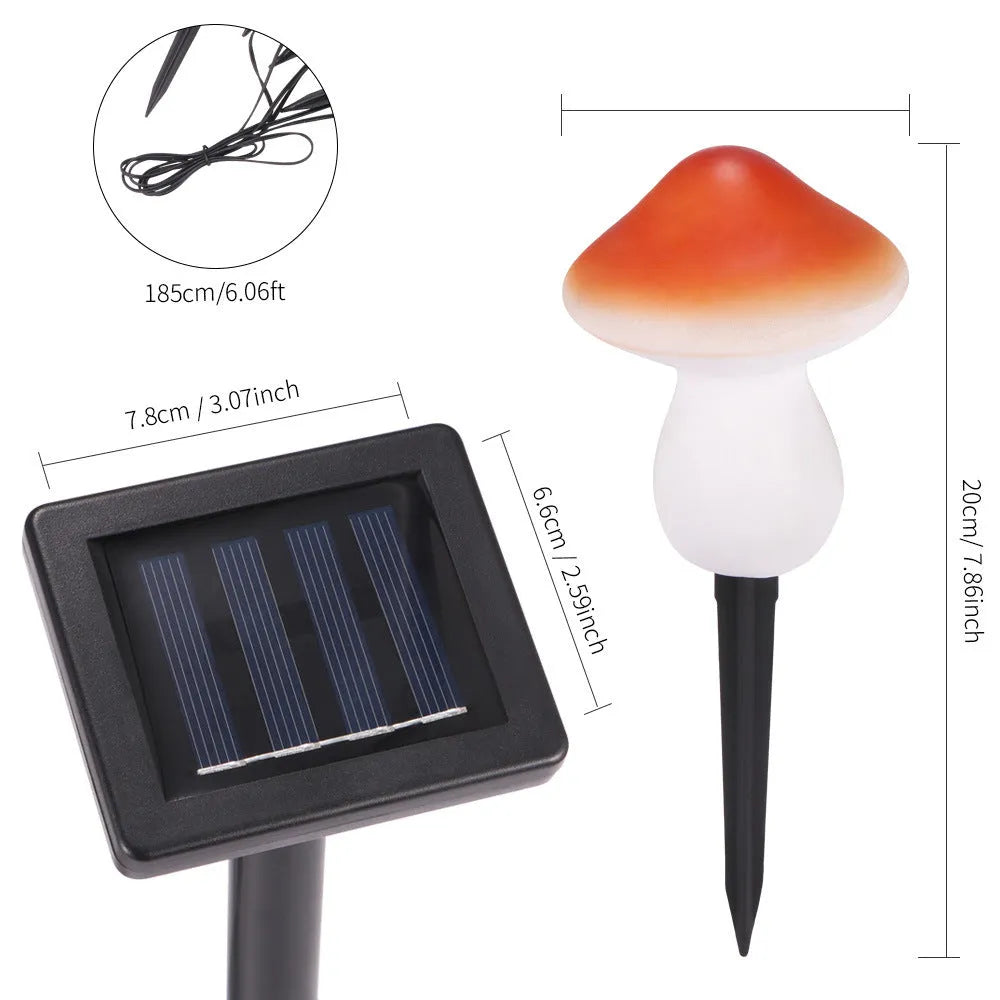Solar courtyard landscape light set with red multicolour mushroom lamp, black plastic, IP44, LED, solar panel with cord