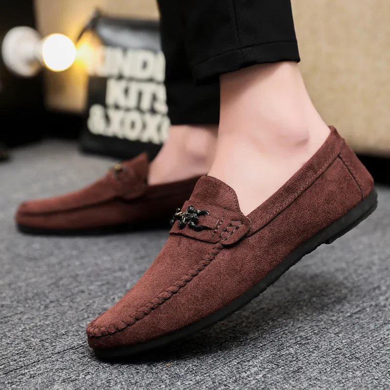 Men's waterproof slip-on loafers in black and brown with round toe design