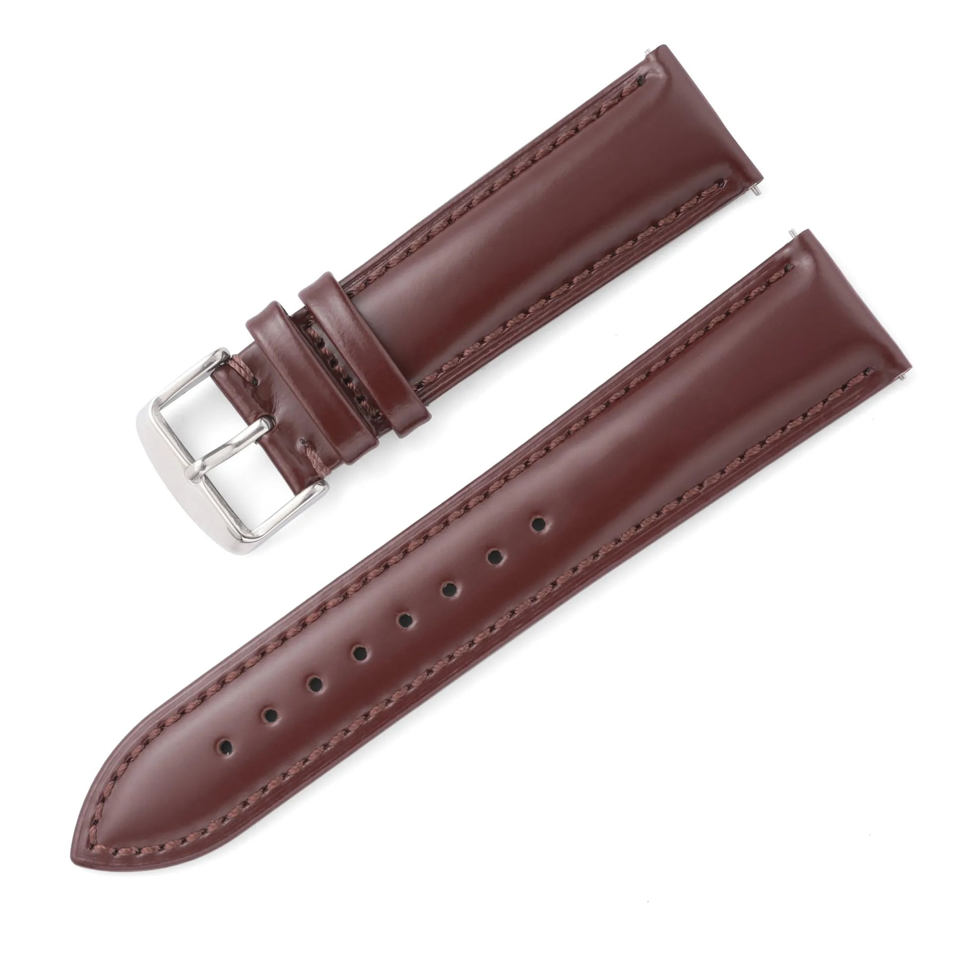 Quick release cowhide leather watch strap in multiple colours and widths with polished buckle