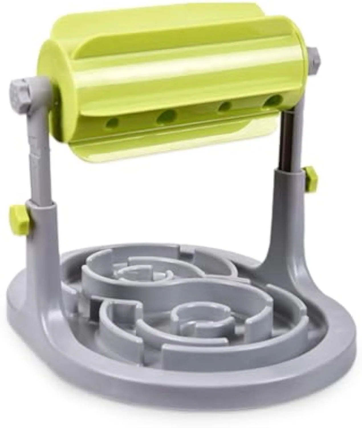 Blue interactive pet puzzle feeder bowl with adjustable height mechanism and raised patterns