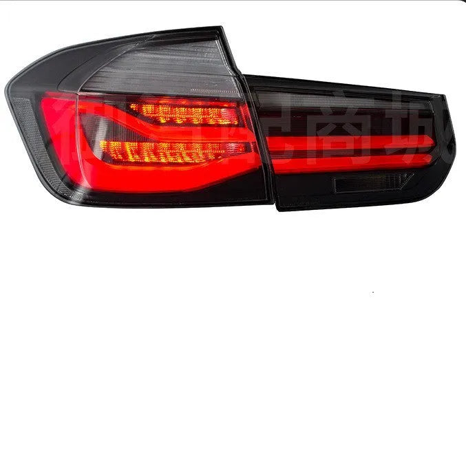Modified streamer LED tail light assembly for BMW 3 Series 2012-2015 in red or smoked black finish showing ABS housing