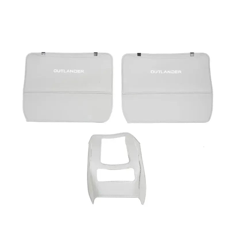 Set of three leather anti-kick pads for Outlander car seat armrest protection.