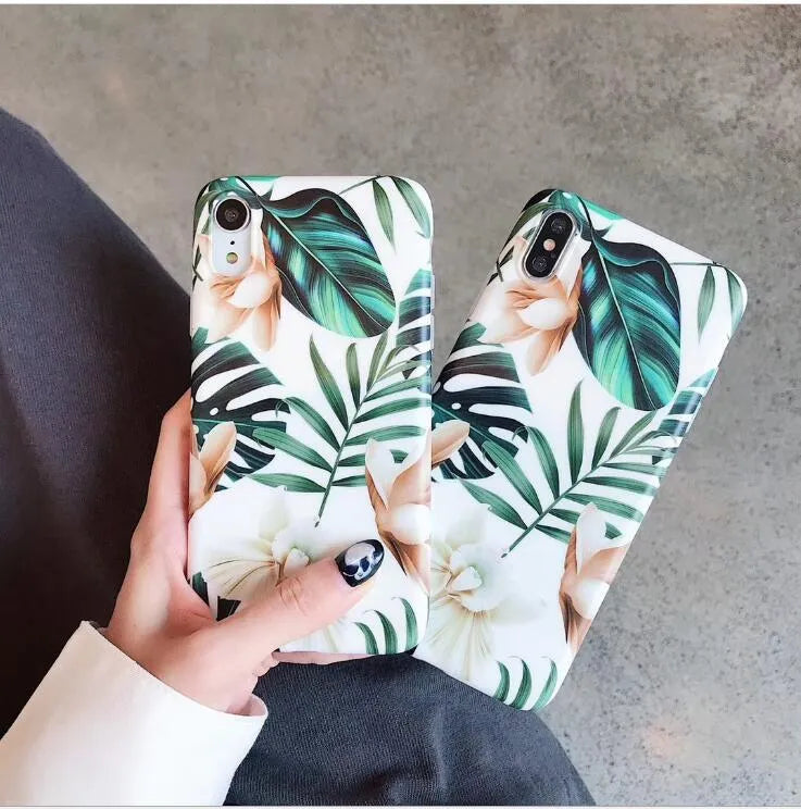 Floral banana leaf design TPU back case for iPhone XS Max and XR models