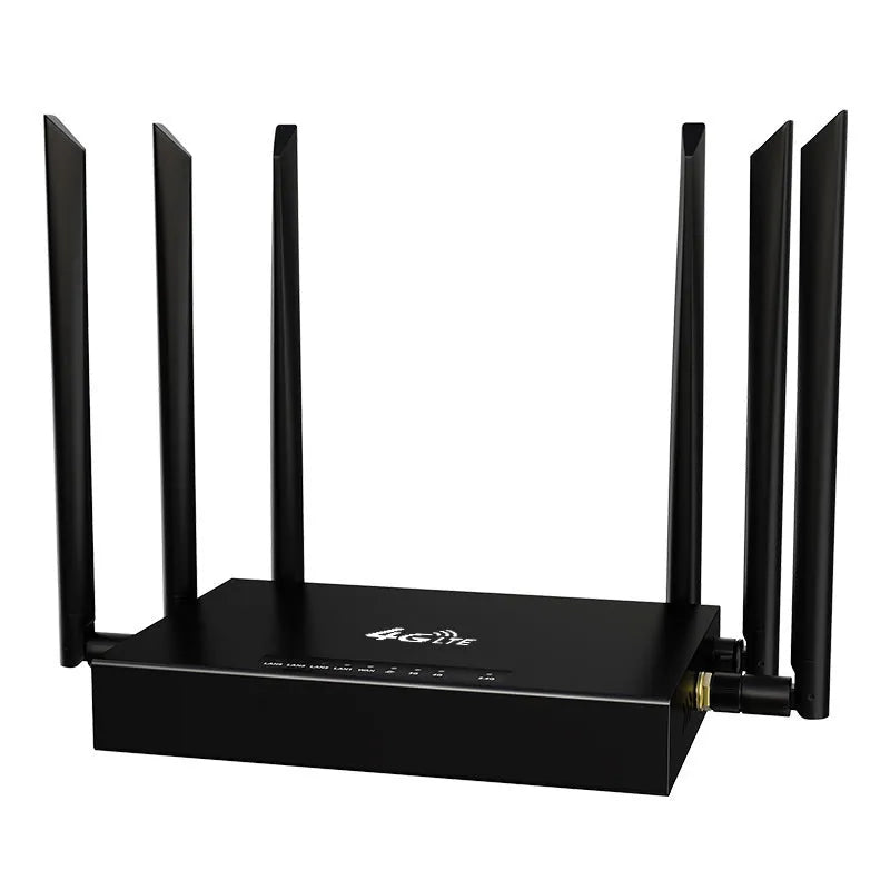 Industrial 4G router with iron box enclosure showing antenna and DC power connections