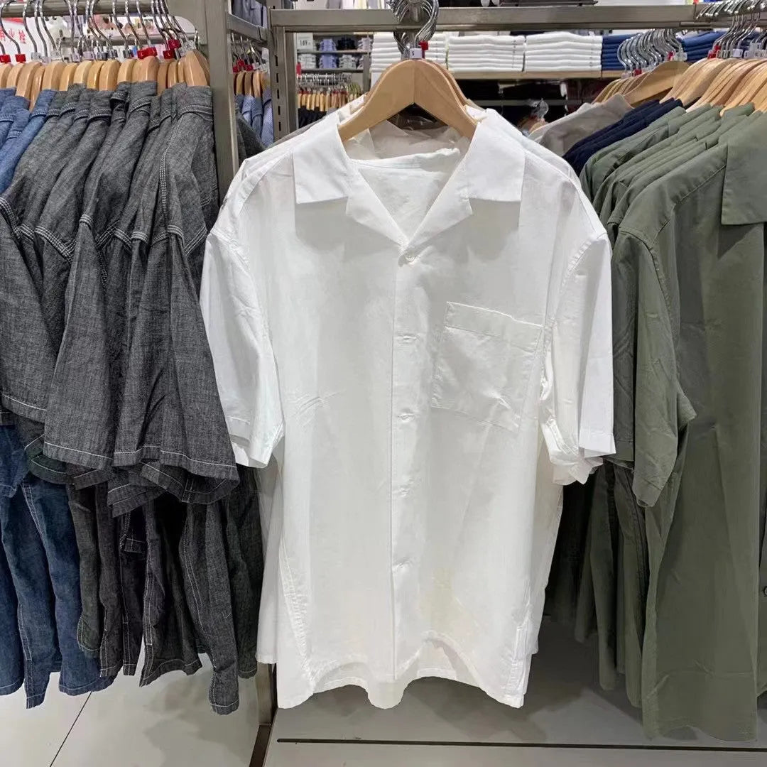 Men's beige modal cotton open collar casual shirt with regular sleeves on a hanger